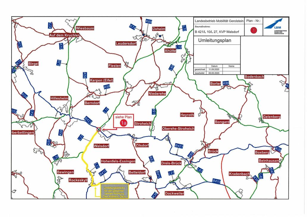Umleitungsstrecke in Richtung Trier, Koblenz, Daun. Grafik: LBM Gerolstein