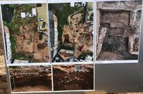 Drohnenaufnahmen zeigen das Ausgrabungsgelände von oben.