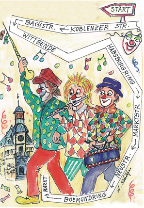 Wege des Rosenmontagszugs.