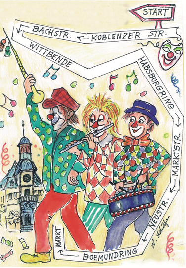 Wege des Rosenmontagszugs.