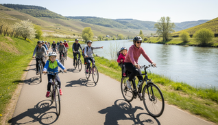 Eine Gruppe Radfahrer unterwegs entlang der Mosel.