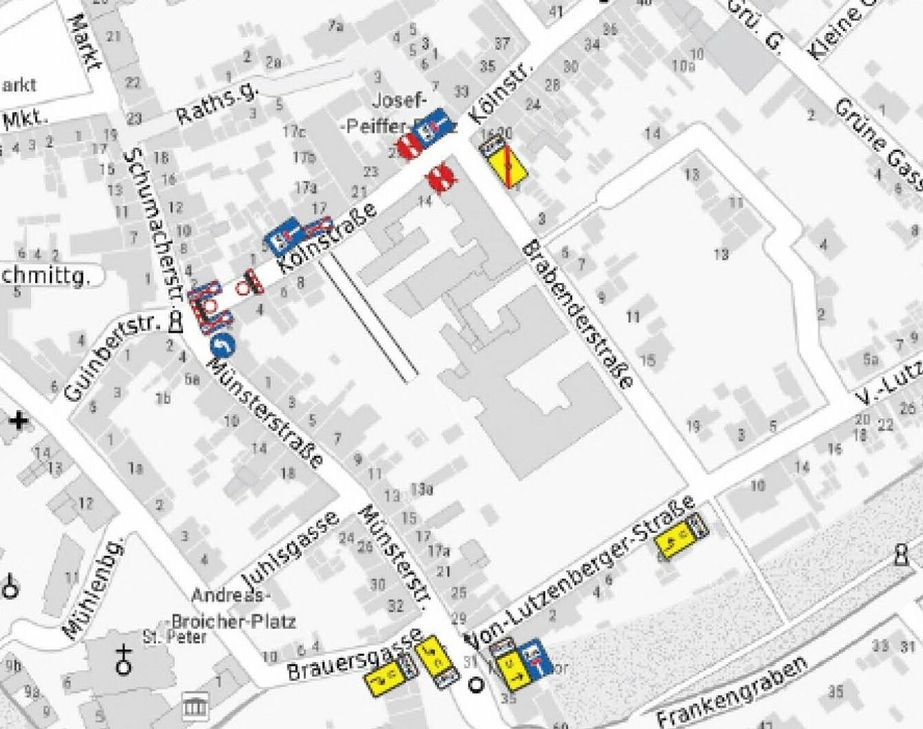 Vom 11. bis 15. Juli kommt es auf der Kölnstraße in Zülpich im Bereich zwischen Münsterstraße und Brabenderstraße wegen Tiefbauarbeiten zu einer Vollsperrung.