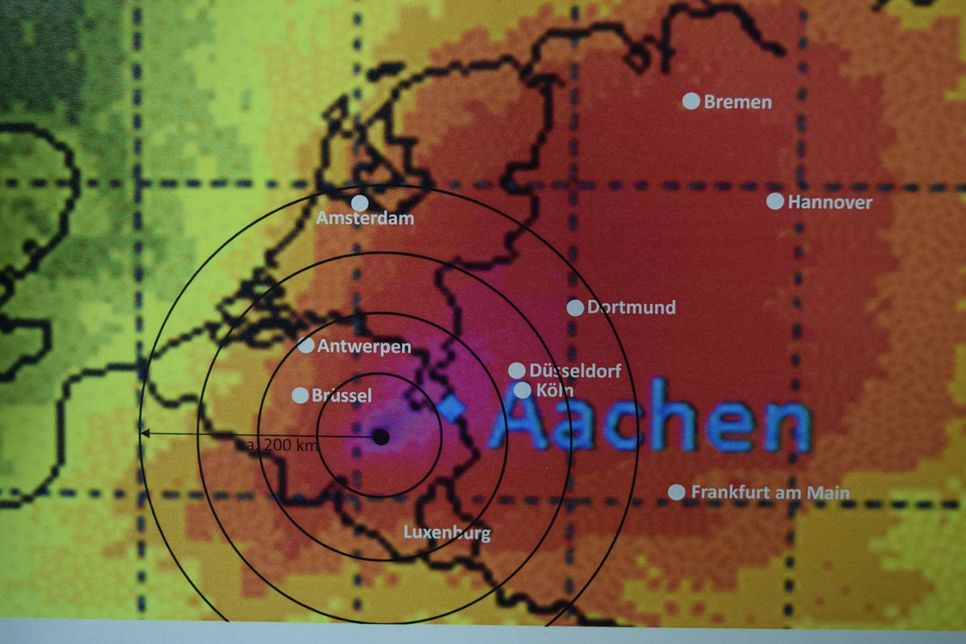 Dieses Schaubild zeigt, dass die Städteregion Aachen bei einem Reaktorunfall in Tihange unmittelbar betroffen sein würde.