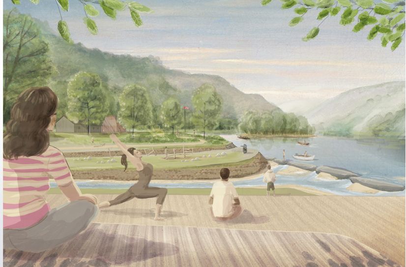 Blick über den Münzbach auf das Bacharacher Werth.