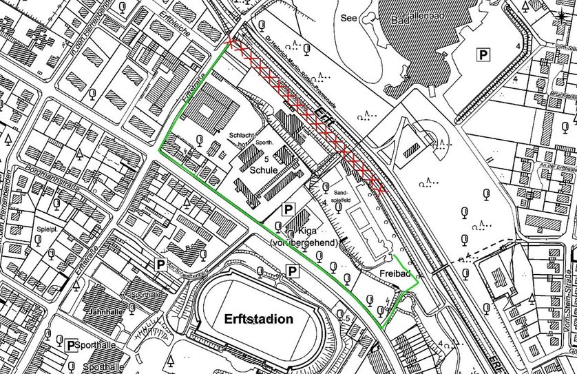 Auf dieser Karte ist die "Umleitung" zu sehen. Link zur Karte in größerer Auflösung im Artikel. Grafik: Erftverband
