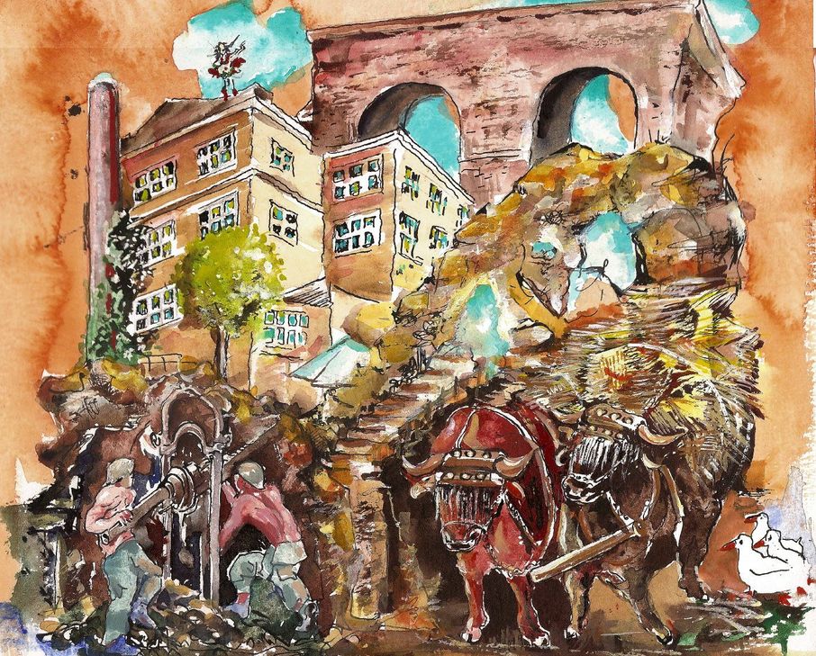Bürgermeister Hans-Peter Schick mag an Mechernich besonders die große Vielfalt - eine Vielfalt, die von der Künstlerin Maf Räderscheidt für den WochenSpiegel in Szene gesetzt wurde. Kunstwerk: Maf Räderscheidt