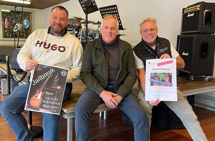 Freut sich auf einen rockigen Abend im Kolpinghaus: Der Kolping-Vorstand Ralf Kaulen, Bernd Maaßen und Lutz Schell.