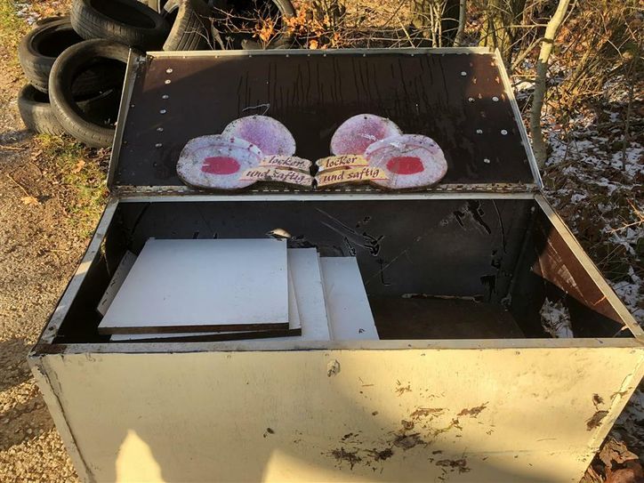Unbekannte haben auf einem Waldweg bei Ohlenhard illegal Altreifen und eine Schrank entsorgt. Foto: Polzei