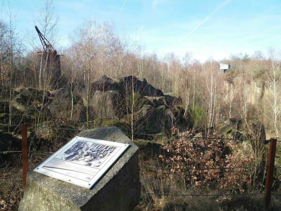 Das Grubenfeld entdecken – bei Frühlingswetter geht es natürlich raus, ganz nah an die Geschichte des Basalts heran.
