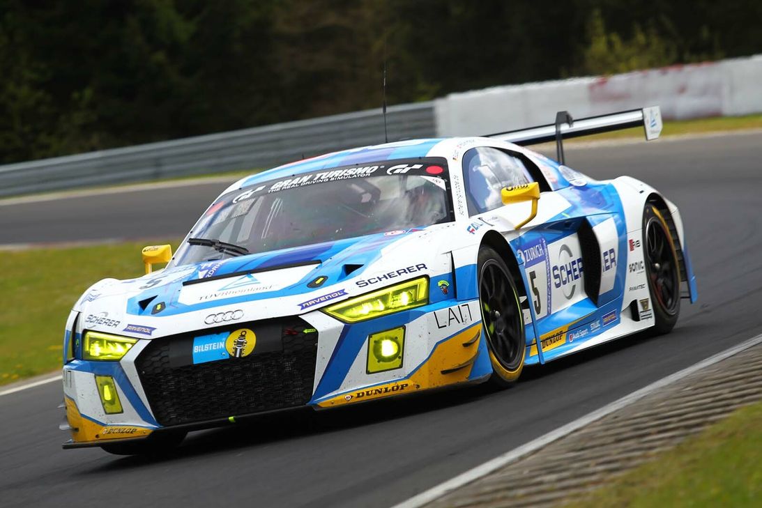 Mike Rockenfeller (Neuwied), Nicolay Moeller Madsen (Dänemark), Dennis Busch (Bensheim) sicherten sich im Audi von Phoenix Racing den Sieg. Foto: H. Elis/RACEPIX.eu