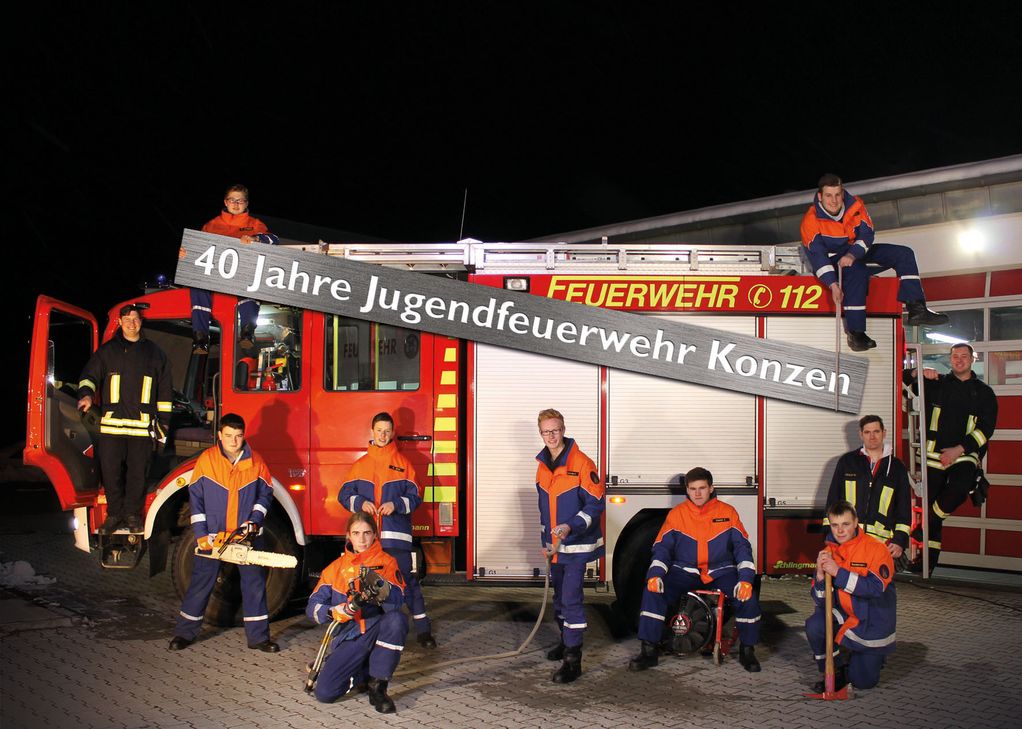 Im Vorjahr Jubiläum, jetzt auf Nachwuchssuche: Die Jugendfeuerwehr Konzen. Am letzten Wochenende wurden leider zwei Werbeschilder aus dem Boden gerissen.