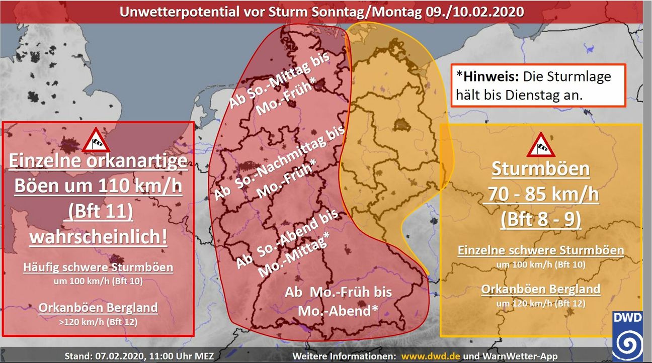 Mit Orkantief "Sabine" steht Deutschland am Sonntag und in der Nacht zum Montag eine gefährliche Wetterlage bevor.