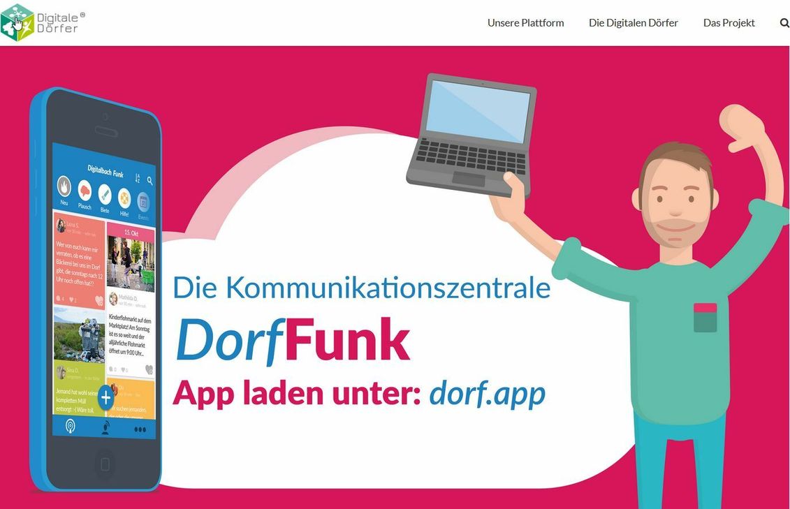 Lokale Kommunikation funktioniert in Corona-Zeiten über den "DorfFunk". Screenshot: Mager