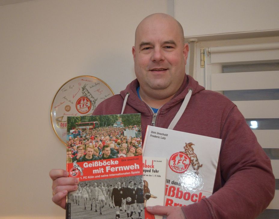 FC-Fan im Stadion und auf dem Papier: Dirk Unschuld ist seit 2012 hauptamtlicher Archivar des 1. FC Köln. Foto: Scholl