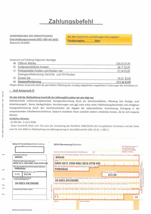 Die Polzei warnt vor diesen falschen Inkassoschreiben, die momentan im Kreis Euskirchen im Umlauf sind. Fotos: Polizei
