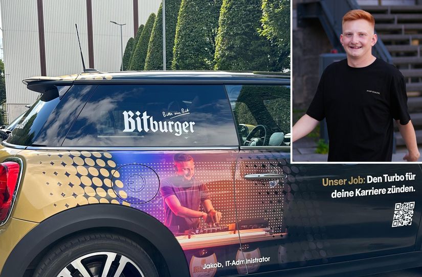 Unterwegs mit DJ Jack: Drei Bitburger-Minis tragen sein Gesicht – sie werden den Azubis des Unternehmens zur Verfügung gestellt.