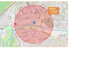 Rund 1.500 Menschen mussten im Umkreis von 300 Metern evakuiert werden – der markierte Bereich zeigt die Sperrzone in Bad Neuenahr-Ahrweiler.