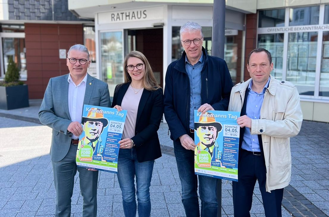 »Gemeinde und Gewerbe ziehen an einem Strang«, versichert Simmeraths Bürgermeister Bernd Goffart. Beleg dafür ist der Kraremanns Tag am Sonntag, 4. Mai, den Tanja Theißen-Braun (Gemeinde Simmerath), Michael Haas (Gewerbeverein Simmerath) und Daniel Wergen (Sparkasse Aachen) gemeinsam mit vielen Mitstreitern zu einem Volksfest mit vielen Attraktionen werden lassen.