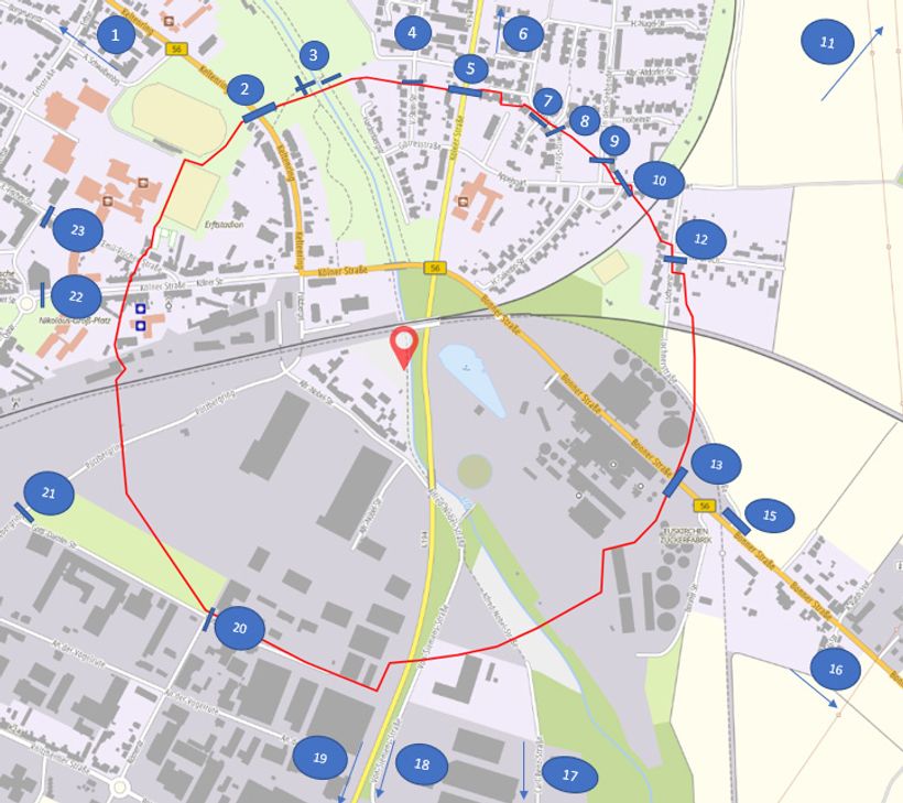 Der Evakuierungsradius beträgt 500 Meter um die Fundstelle der Bombe. (Bild zum vergrößern anklicken)