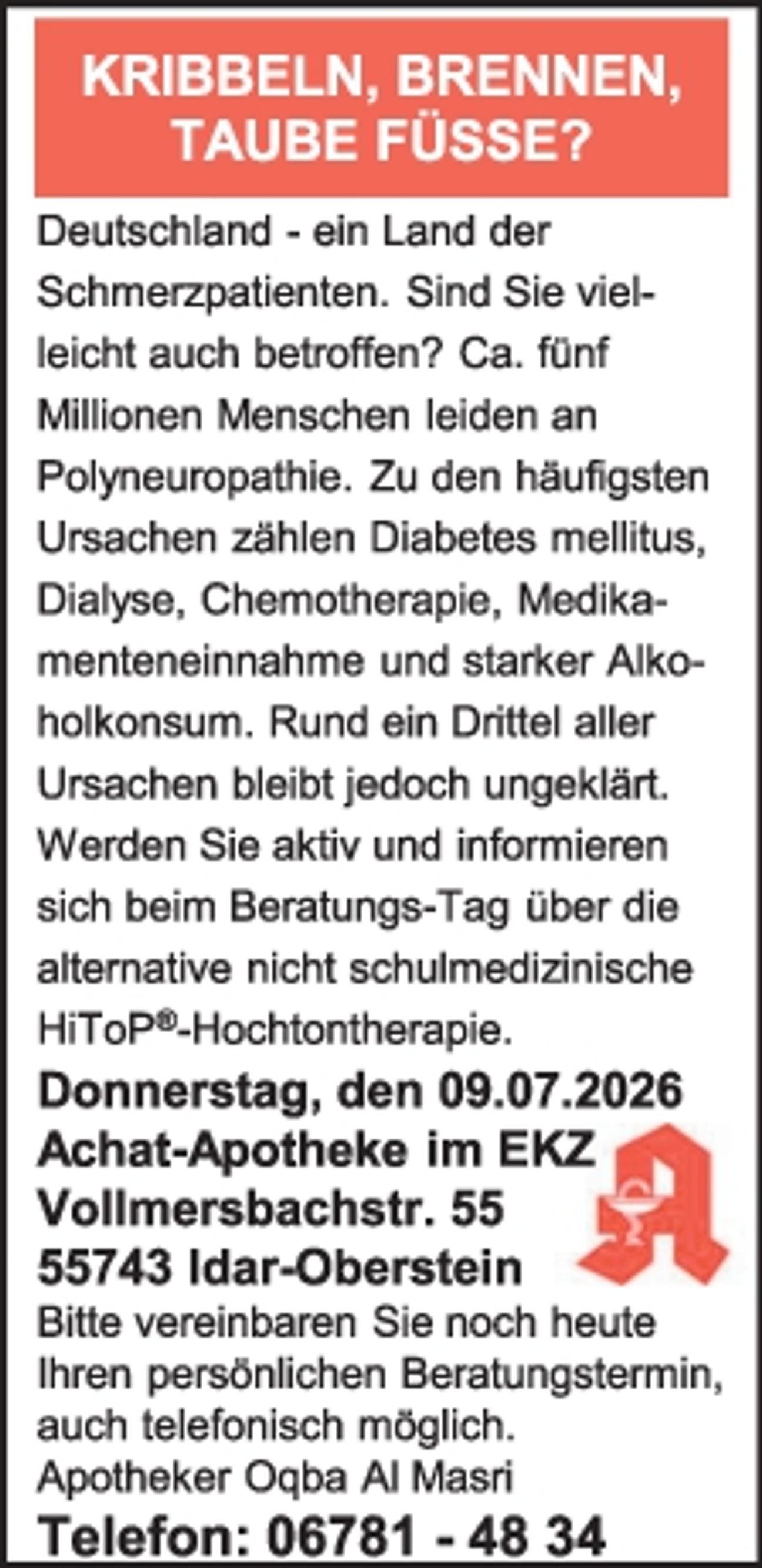 Achat-Apotheke im EKZ Idar-Oberstein
