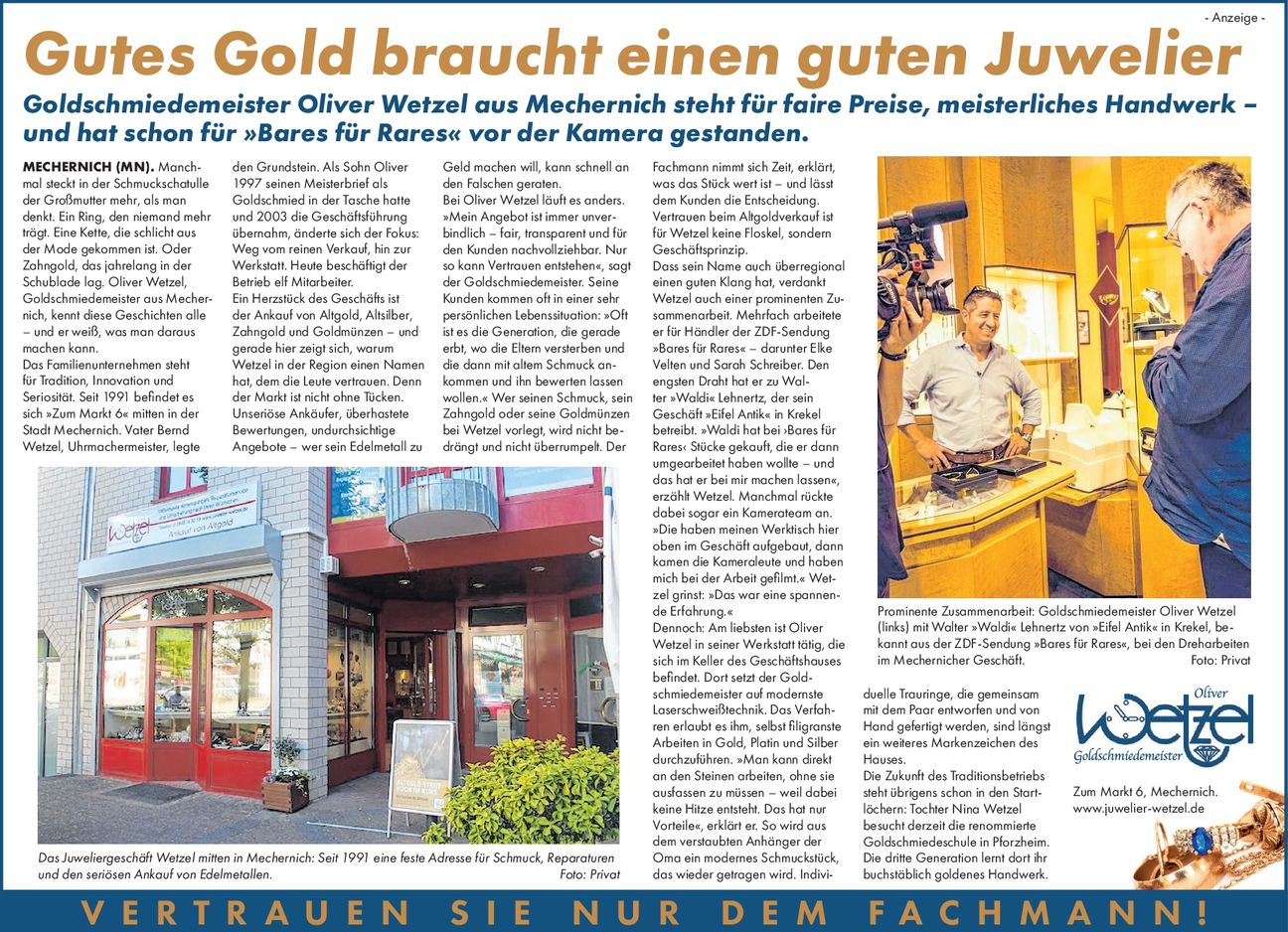 PR-Anzeige Goldschmied Wetzel