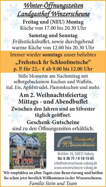 Winter-Öffnungszeiten