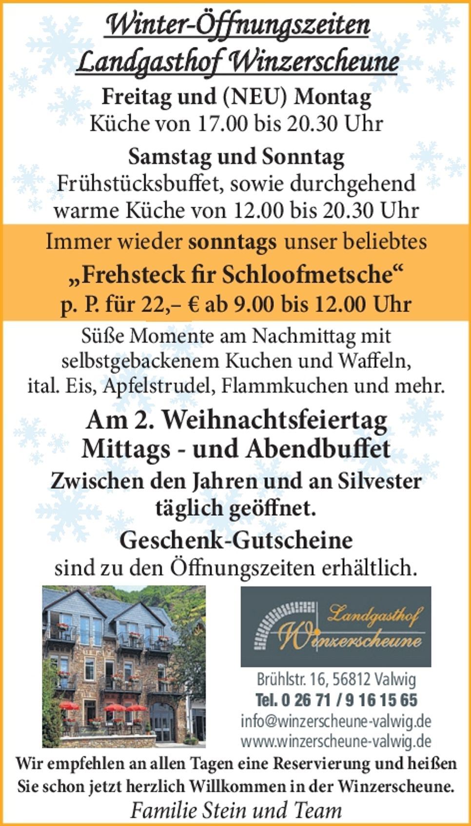 Winter-Öffnungszeiten