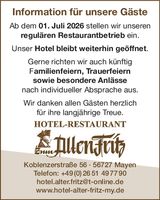 Information für unsere Gäste...