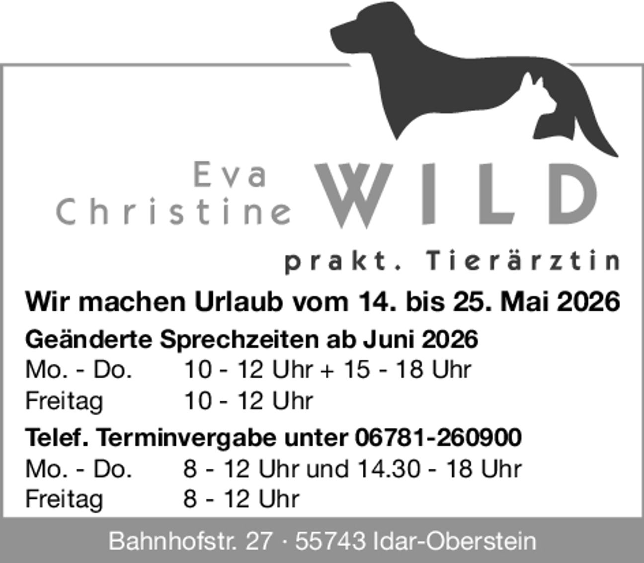 Urlaub/Öffnungszeiten