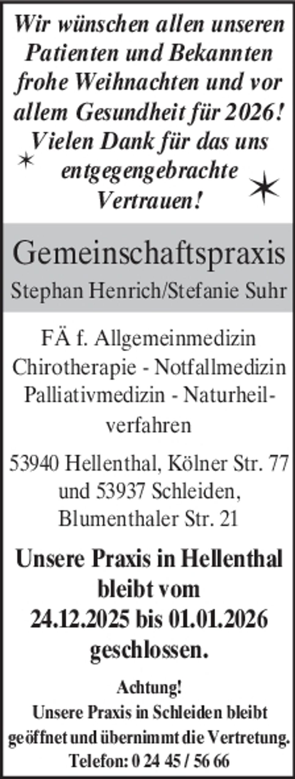 Praxisurlaub & Weihnachtsgruß