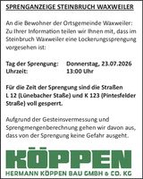 Sprenganzeige Steinbruch Waxweiler