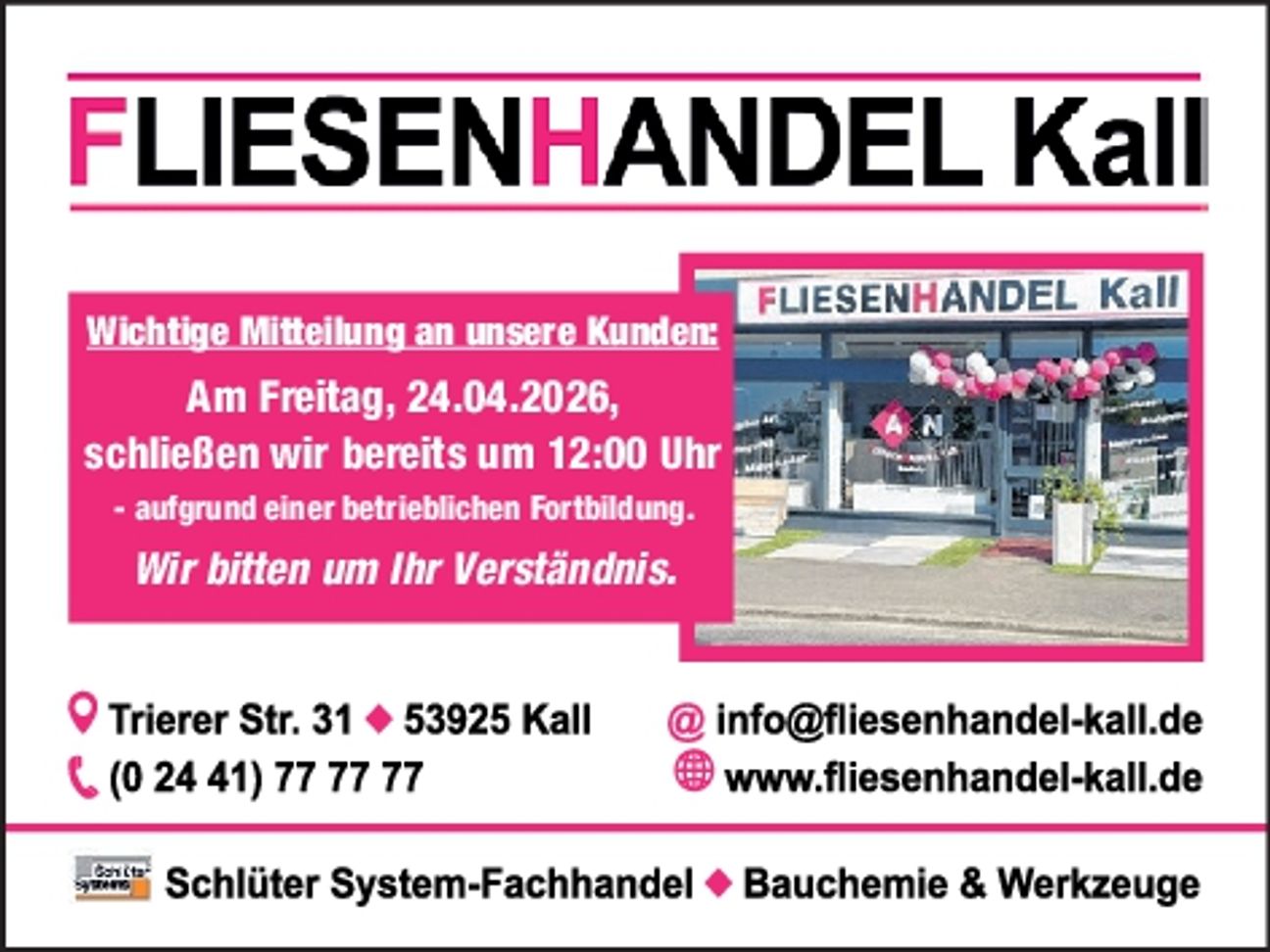 Fortbildung am 24.04. nur bis 12 Uhr geö