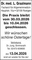 Die Praxis bleibt vom 30.03. bis 10.04.