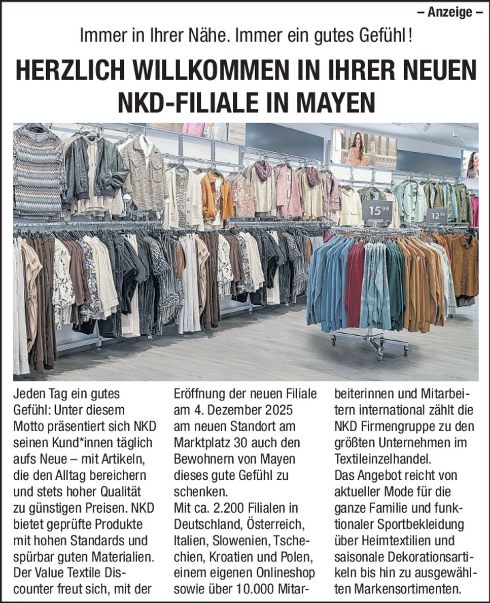 PR - Text NKD 5702 Mayen Neueröffnung