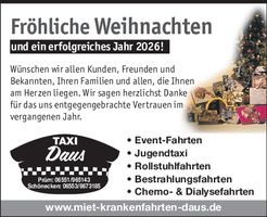 Taxi Daus-Krankenfahrten-Weihnachtsgruß