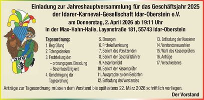 Einladung zur Jahreshauptversammlung