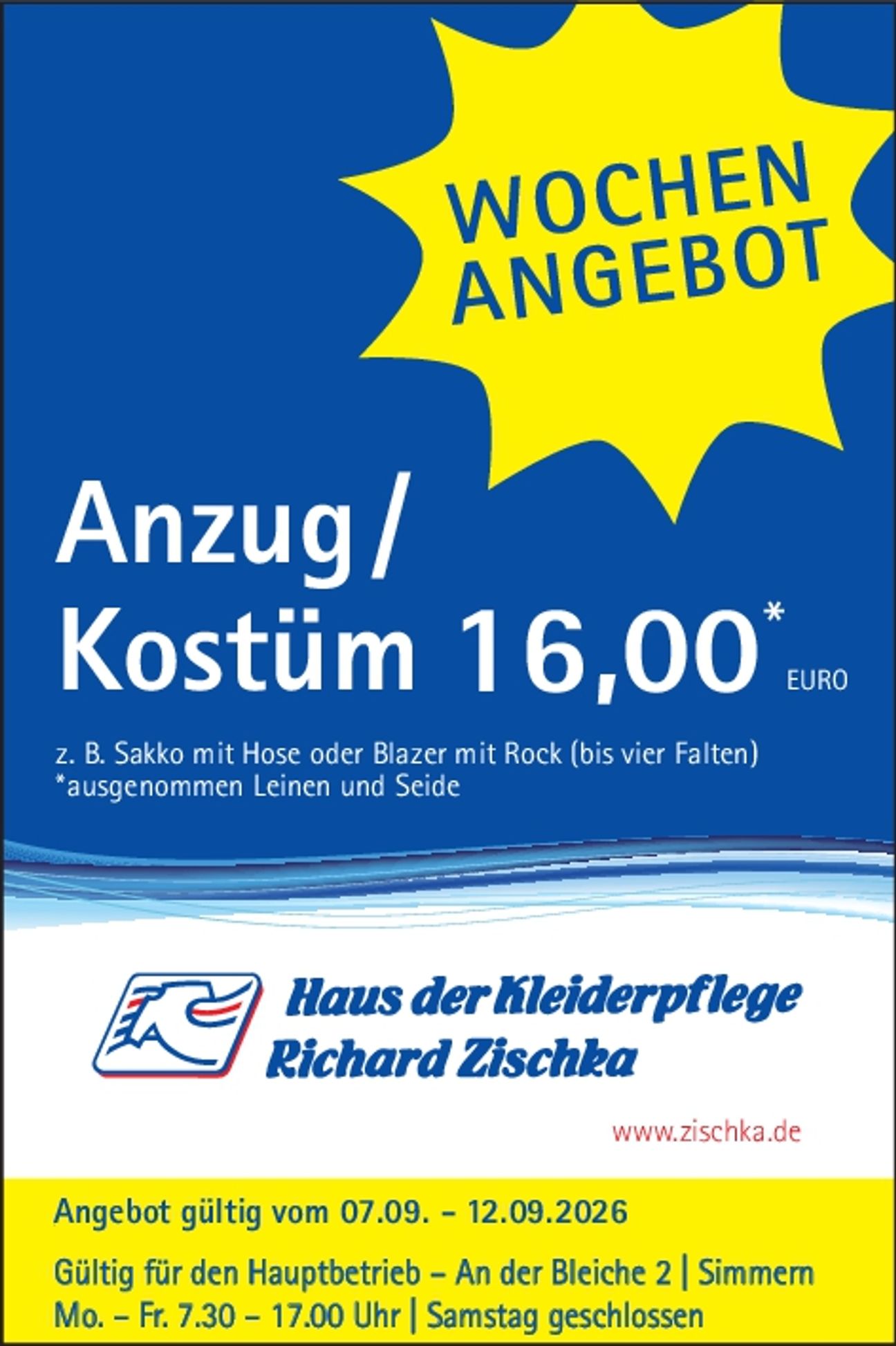 Anzug/Kostüm 07.09. - 12.09. 2026
