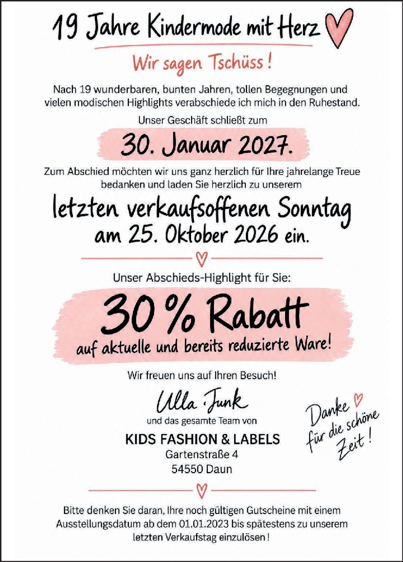 Wir sagen Tschüss!