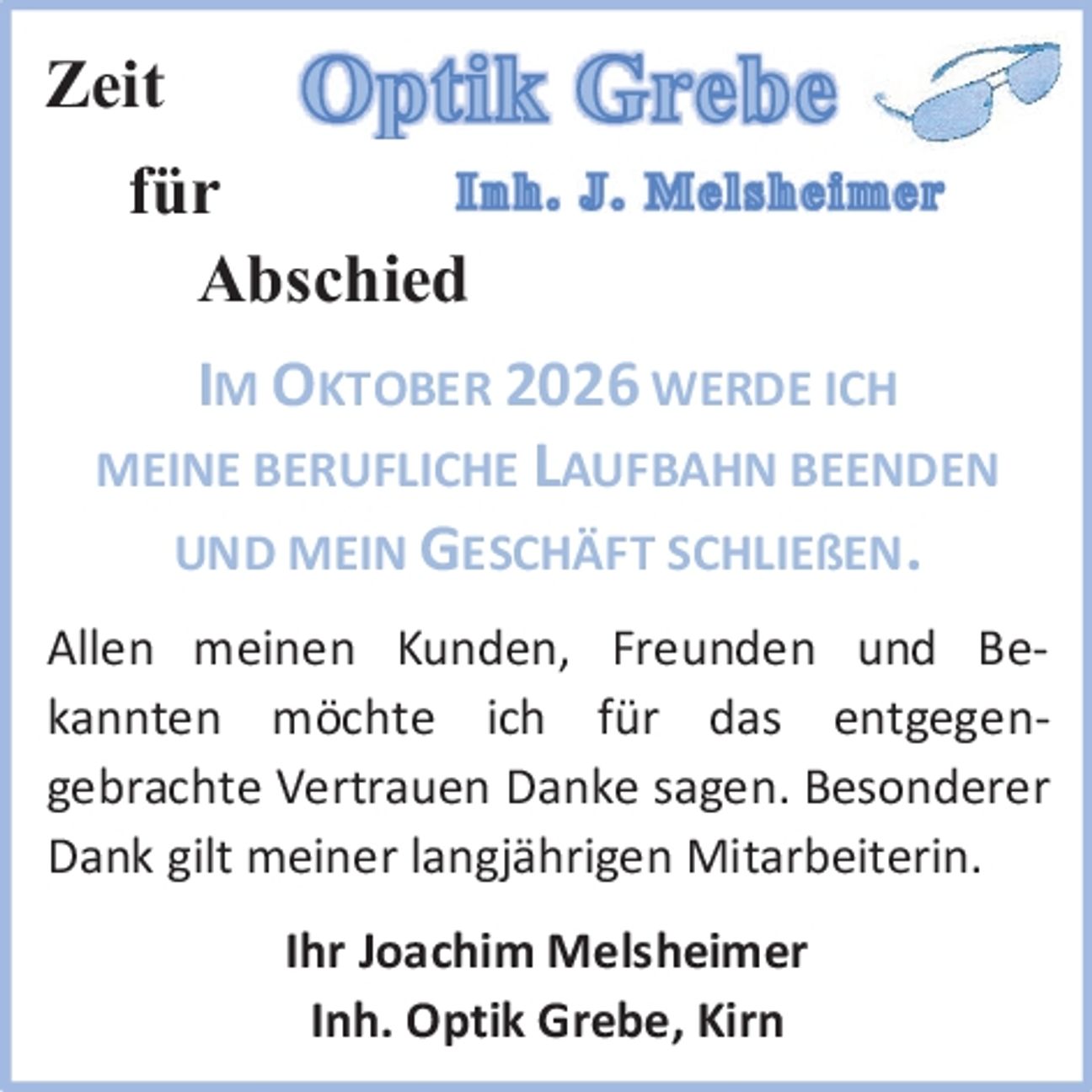 Zeit für Abschied - Geschäftsaufgabe