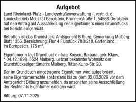 Aktenzeichen 5 II 6/25 Aufgebot
