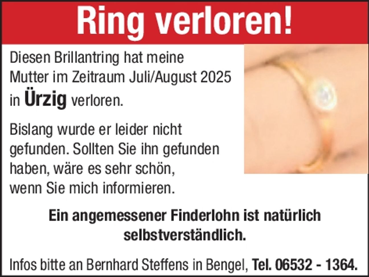 Ring verloren!