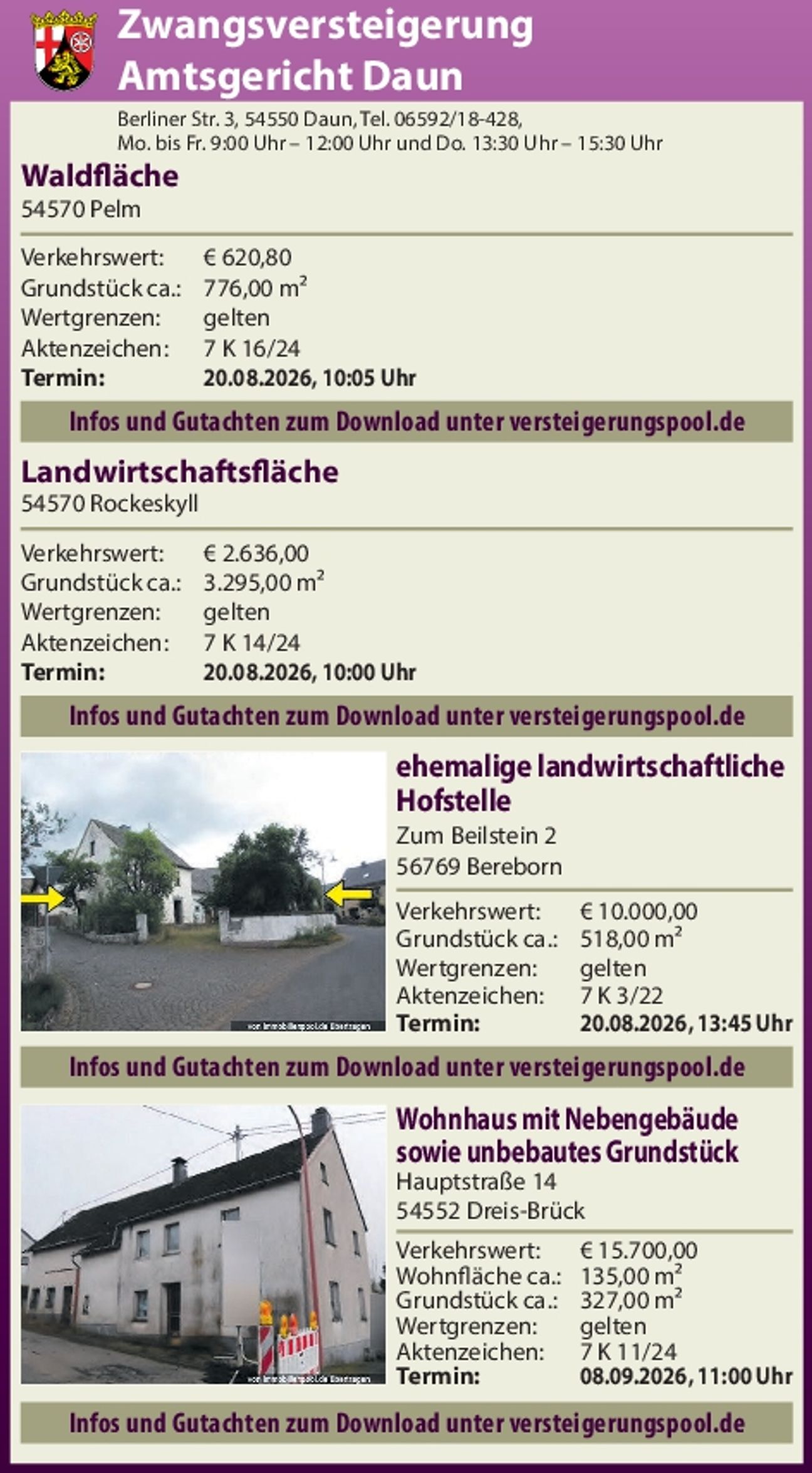 Zwangsversteigerungen Juli 2026