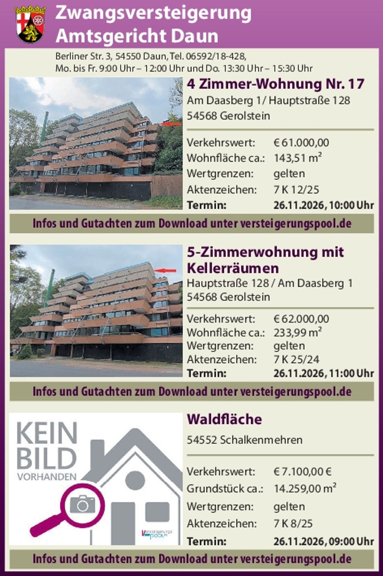 Zwangsversteigerungen April 2026