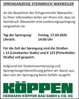 Sprenganzeige Steinbruch Waxweiler