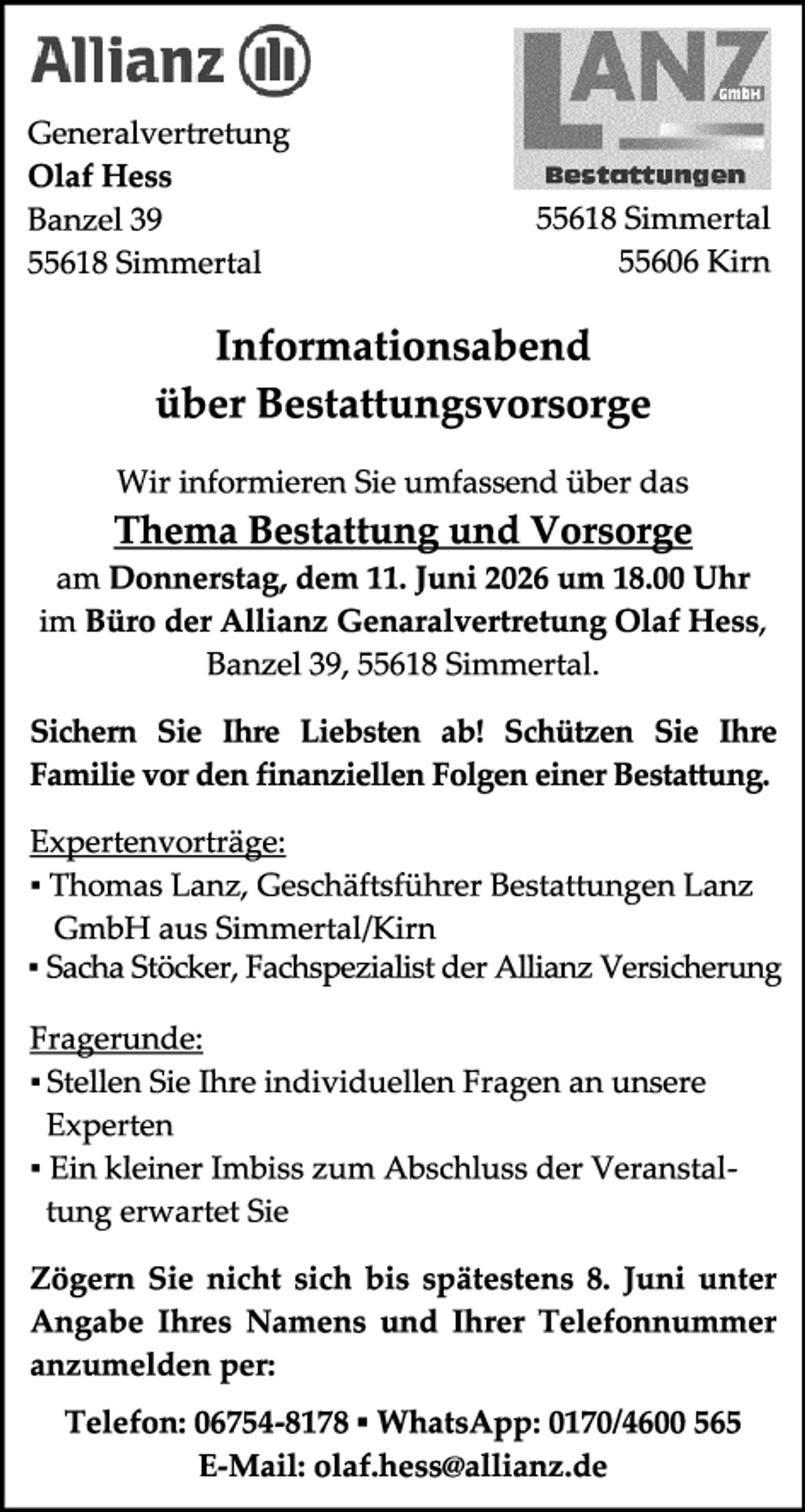 Informationsabend Bestattungsvorsorge