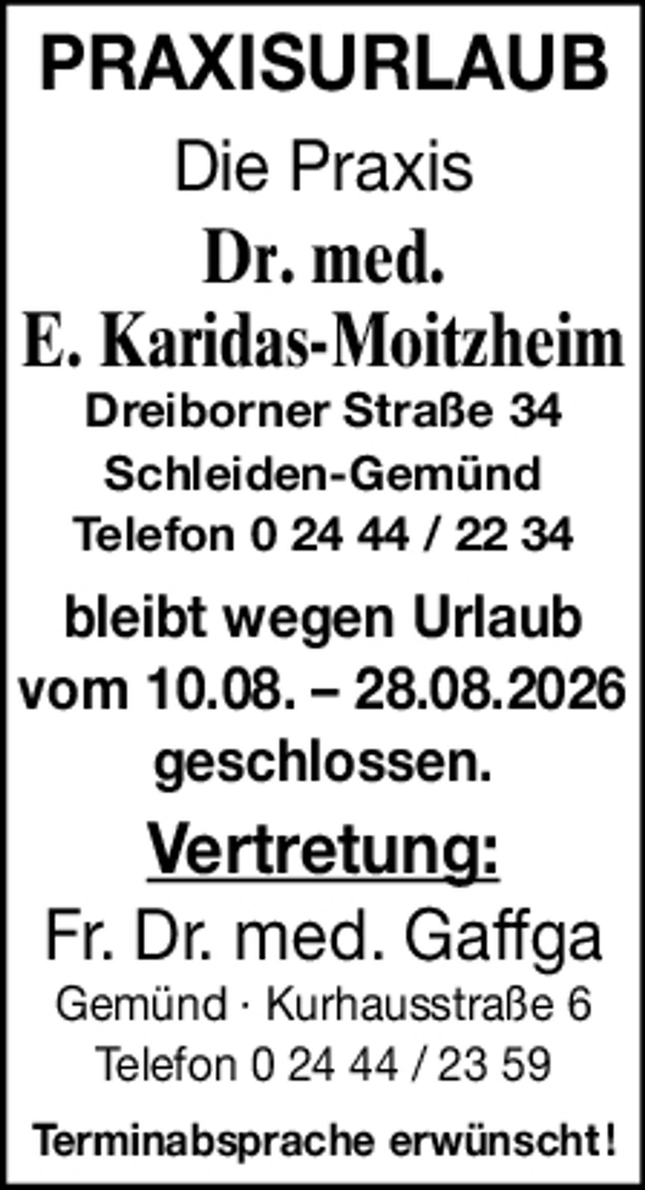 Praxis Urlaub