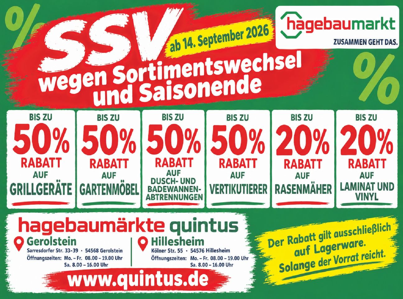 SSV wg. Sortimentswechsel
