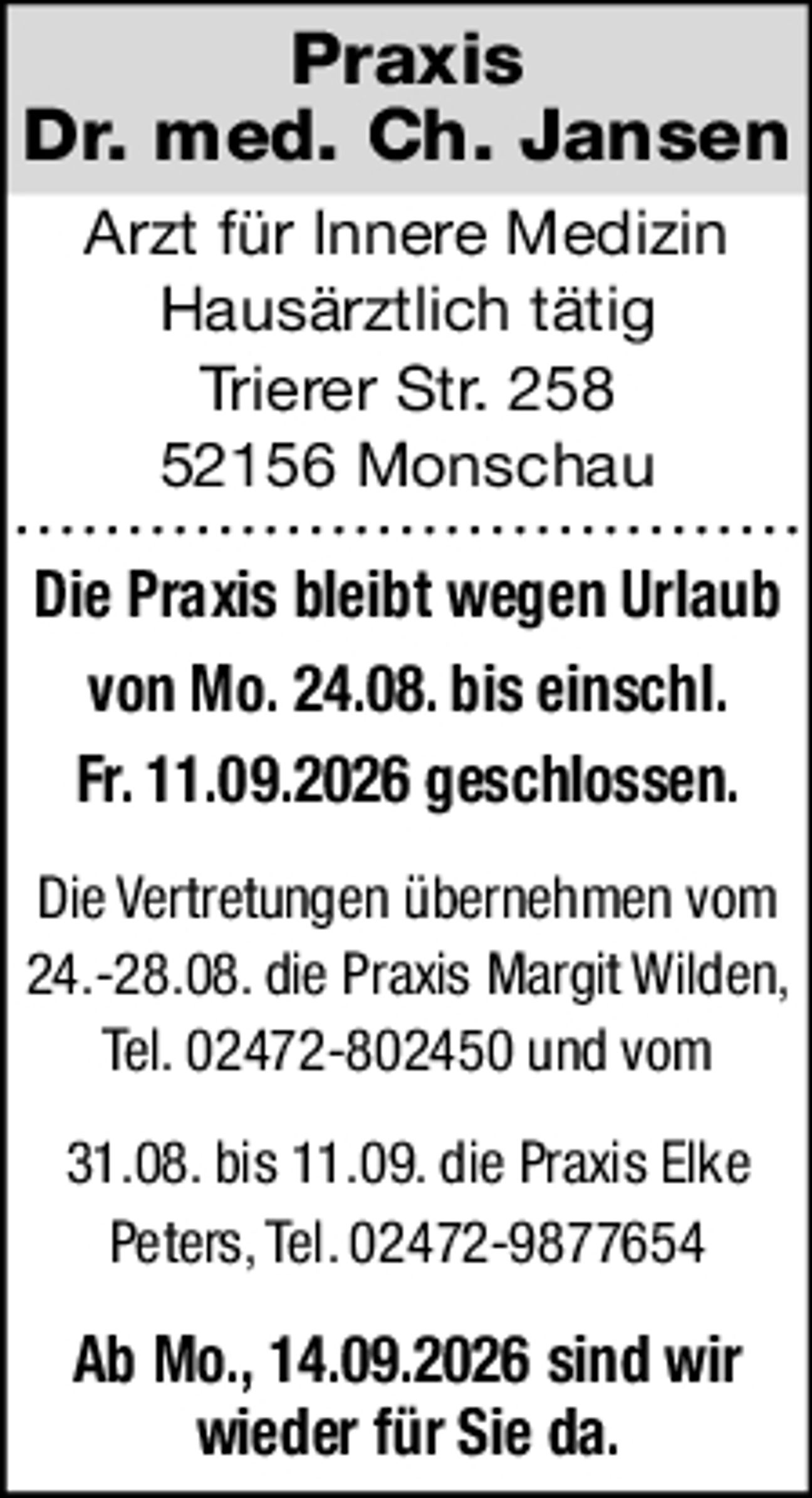 Praxis geschlossen