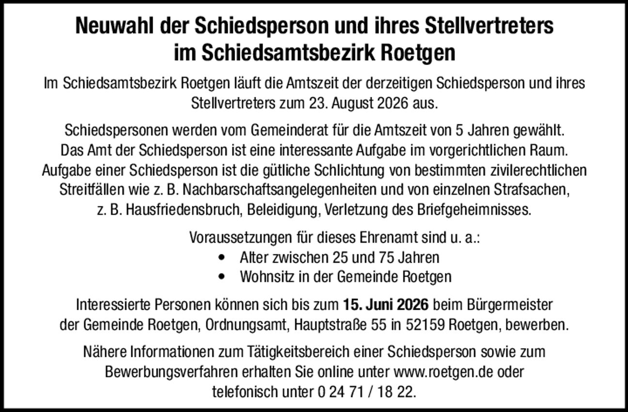 Neuwahl der Schiedsperson