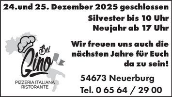 24./25. Dezember geschlossen